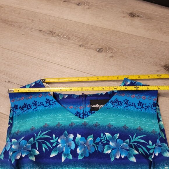 Sag Harbor Blue Waves Beachy Tropical Casual Sleeveless Dress Size 10P Short - Picture 6 of 8